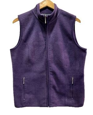 Karen Scott Sport Vest Women S Purple Mock Collar Fleece Full Zip Pockets Casual